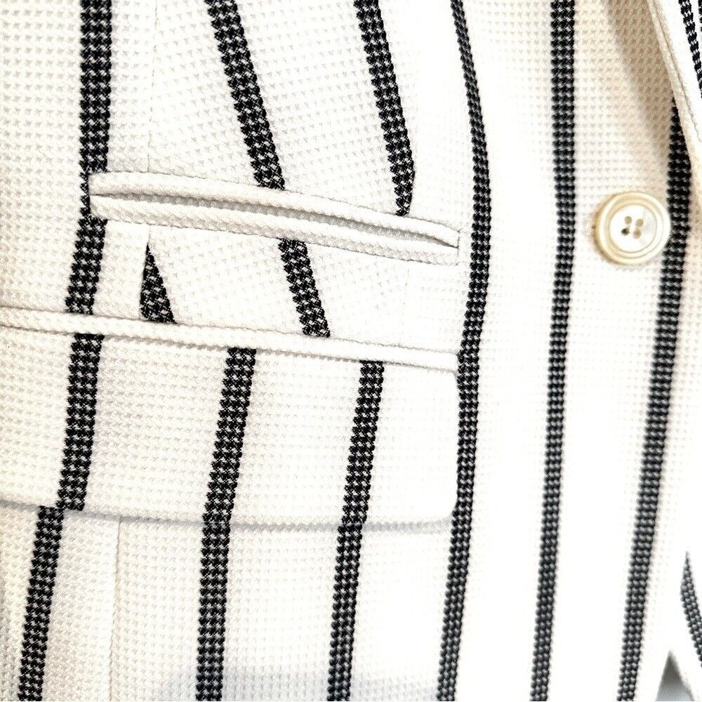 Talbots Pinstriped Textured Summer Jacket Blazer Women's 2 Ivory Navy Career - Picture 3 of 7